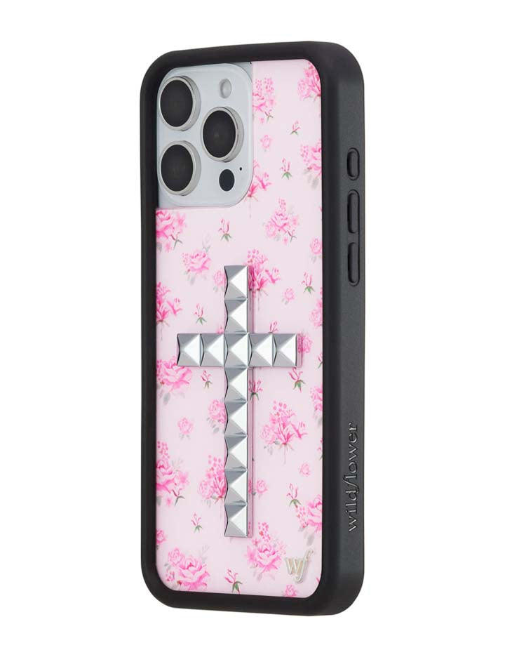 Floral Stud Cross iPhone Case - Pink Cottagecore Tech Accessory