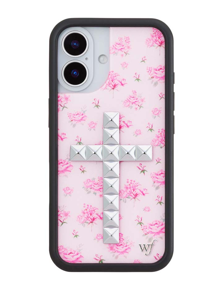Floral Stud Cross iPhone Case - Pink Cottagecore Tech Accessory