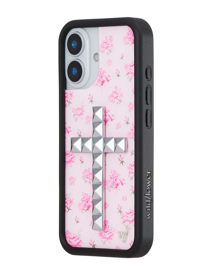 Floral Stud Cross iPhone Case - Pink Cottagecore Tech Accessory