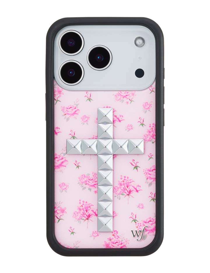 Floral Stud Cross iPhone Case - Pink Cottagecore Tech Accessory