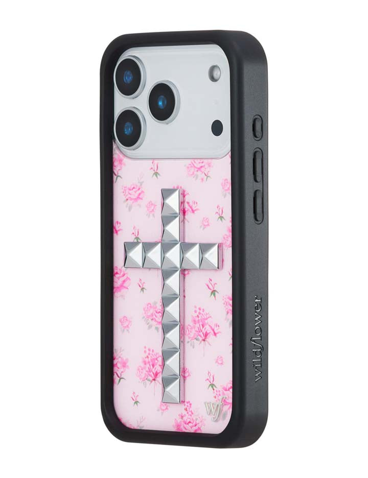 Floral Stud Cross iPhone Case - Pink Cottagecore Tech Accessory