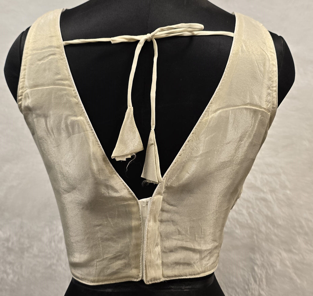 Cream Self-Sheen Chinnon V-Neck Readymade Blouse with Gold Glaze