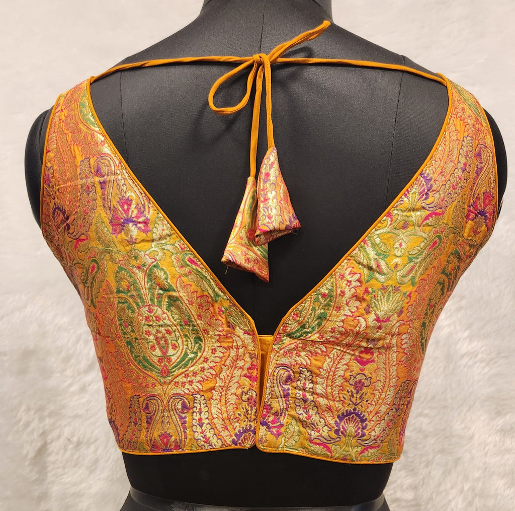 Mustard Yellow Multi Color Jacquard Weave Readymade Blouse