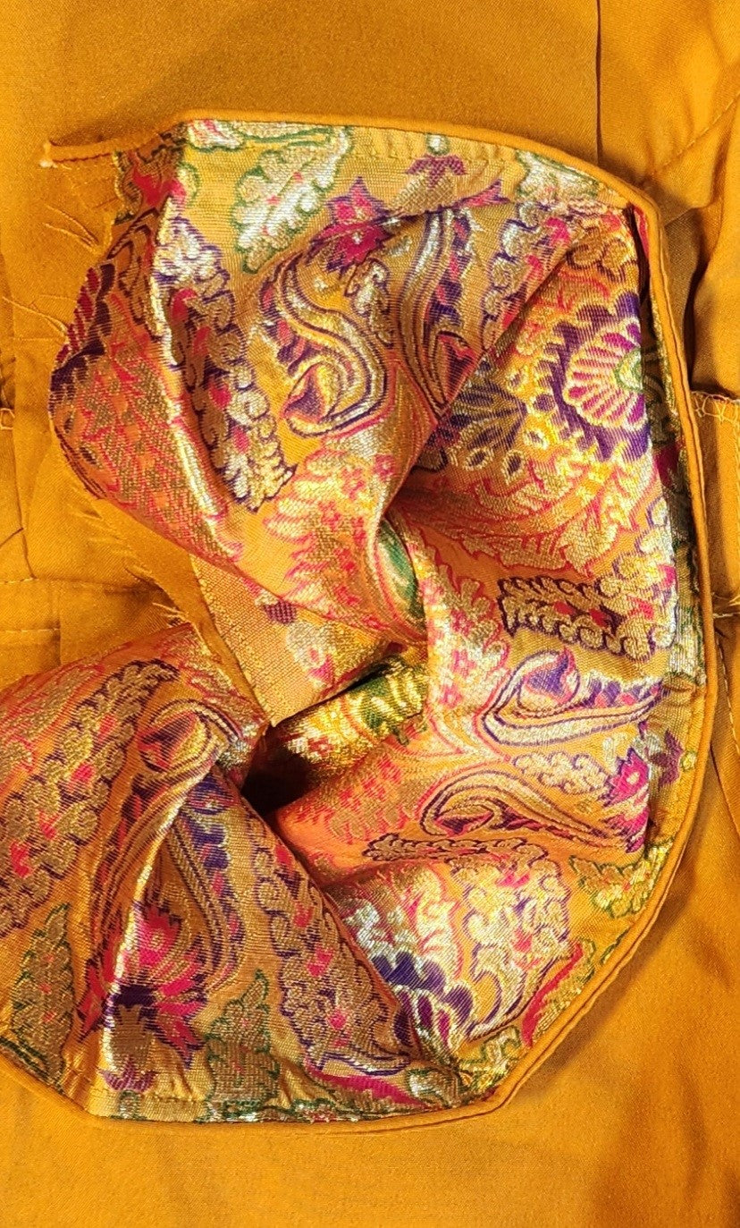 Mustard Yellow Multi Color Jacquard Weave Readymade Blouse