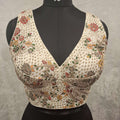 White Georgette readymade blouse with multicolor embroidery and cupped fit