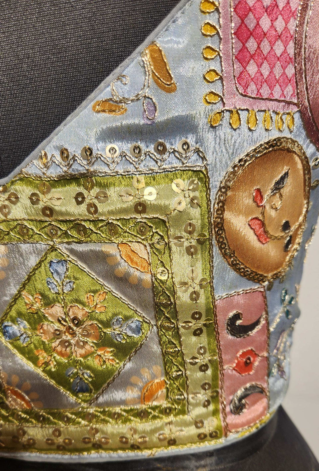 Grey Readymade Blouse with Sequins and Zari Embroidery