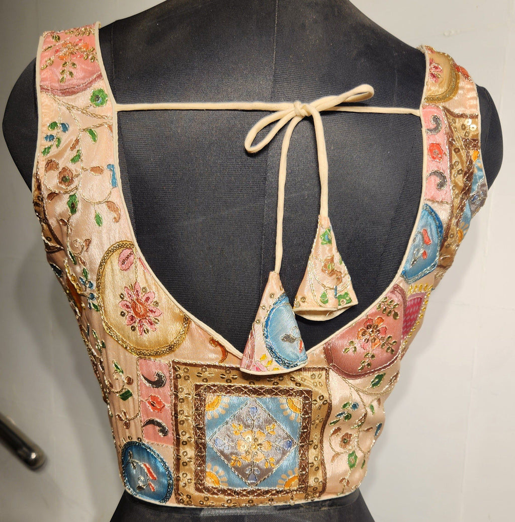 Peach Sequins & Zari Embroidered Readymade Sweetheart Blouse