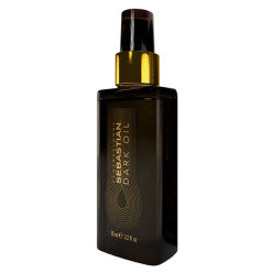 3.2oz bottle of Sebastian Dark Oil in brown and gold packaging.