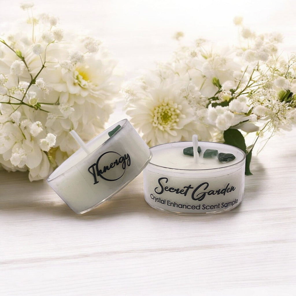 Secret Garden, Premium Coconut-Soy Wax Tea Light Crystal Candle, 1oz