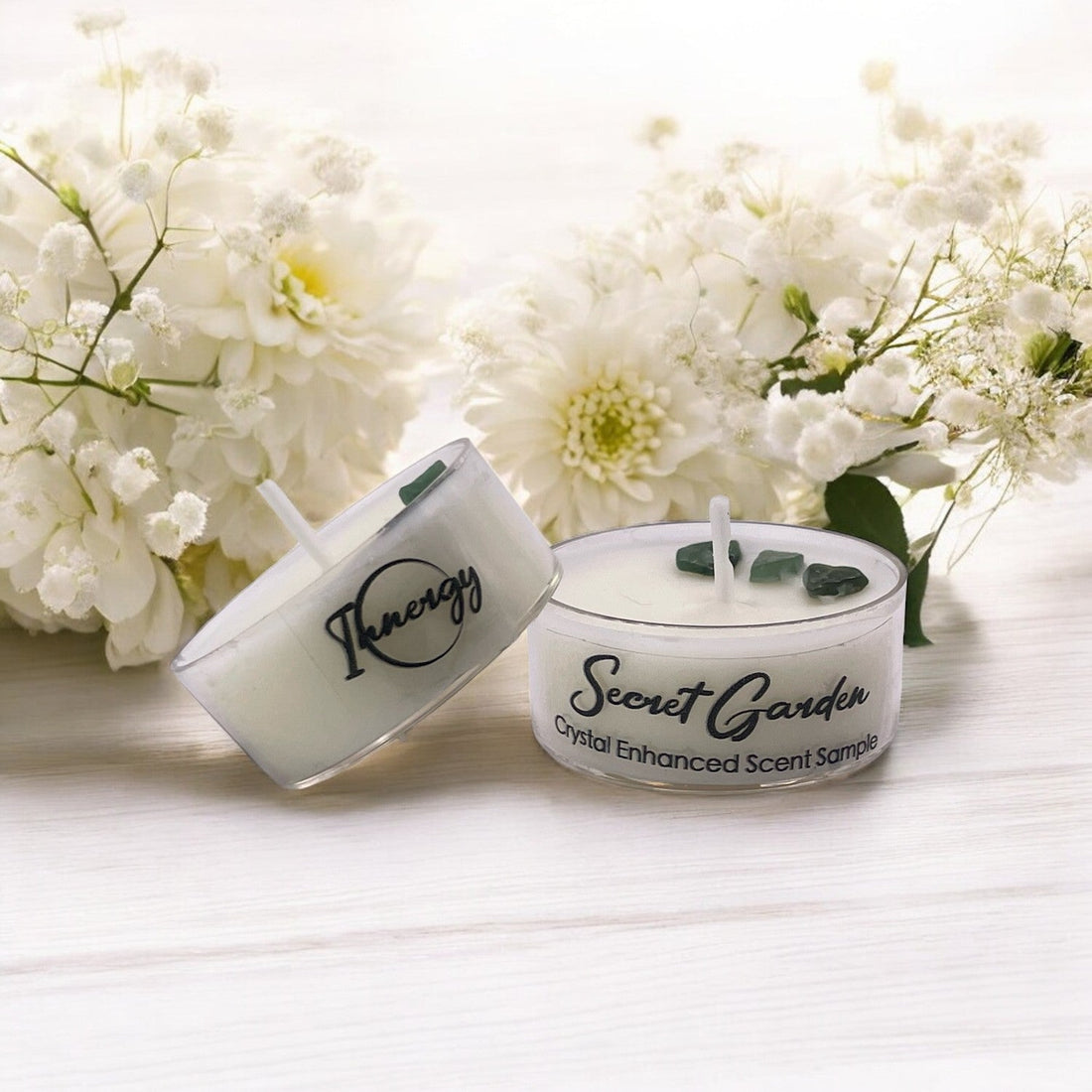 Secret Garden, Premium Coconut-Soy Wax Tea Light Crystal Candle, 1oz