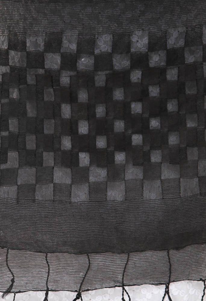 Black Buta Cut Dupatta in Lightweight Kota Cotton