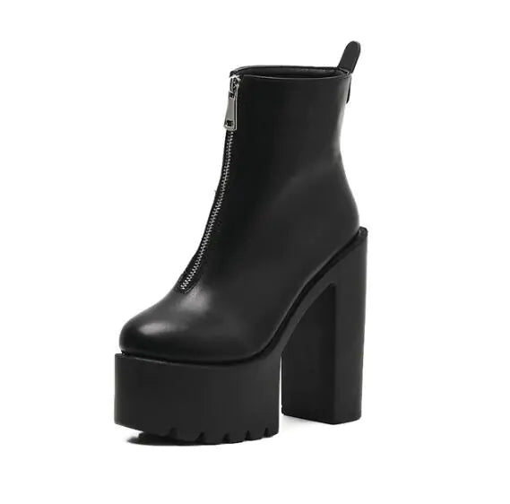 Women's Chunky Platform Ankle Boots with Front Zipper - Image 15