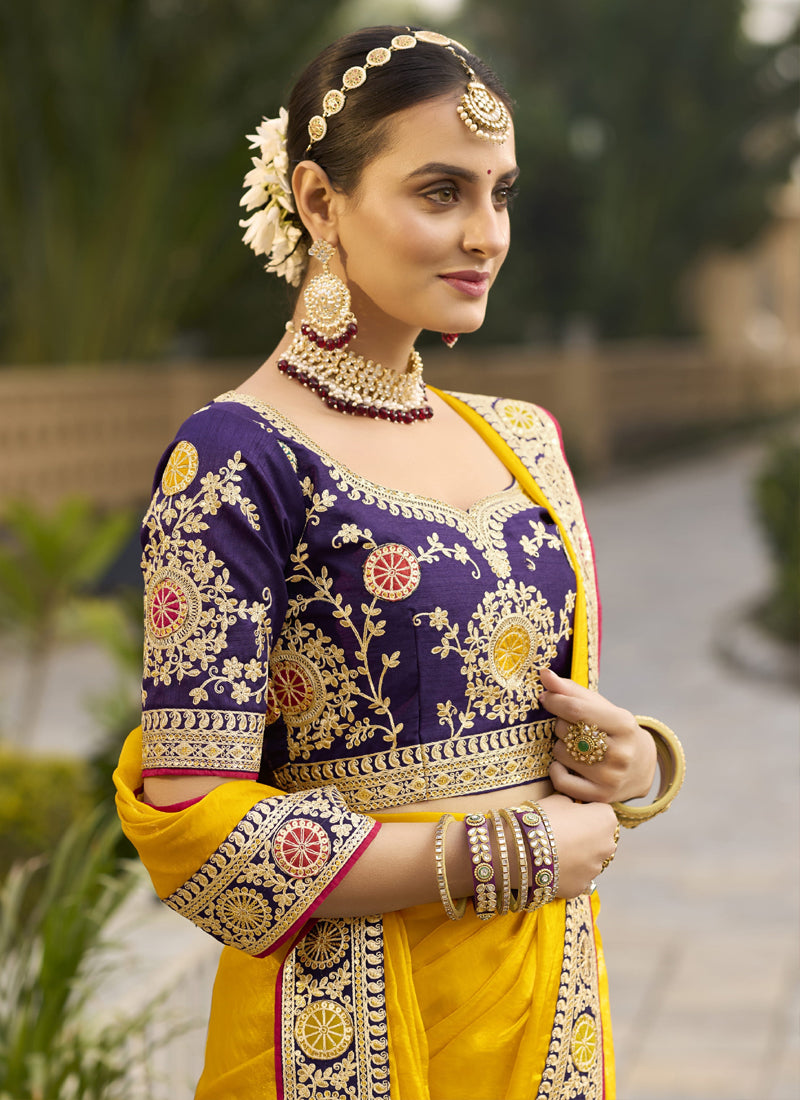 Yellow Georgette Embroidered Saree for Wedding Wear