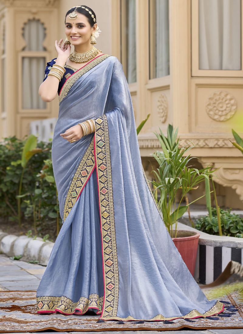 Lavender georgette embroidered saree for wedding events