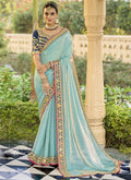 Sky Blue georgette wedding saree with elegant embroidery