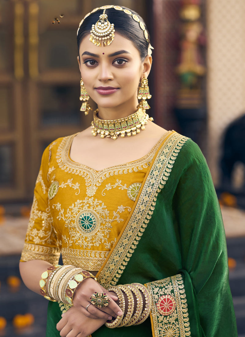 Green Heavy Georgette Embroidered Wedding Wear Saree