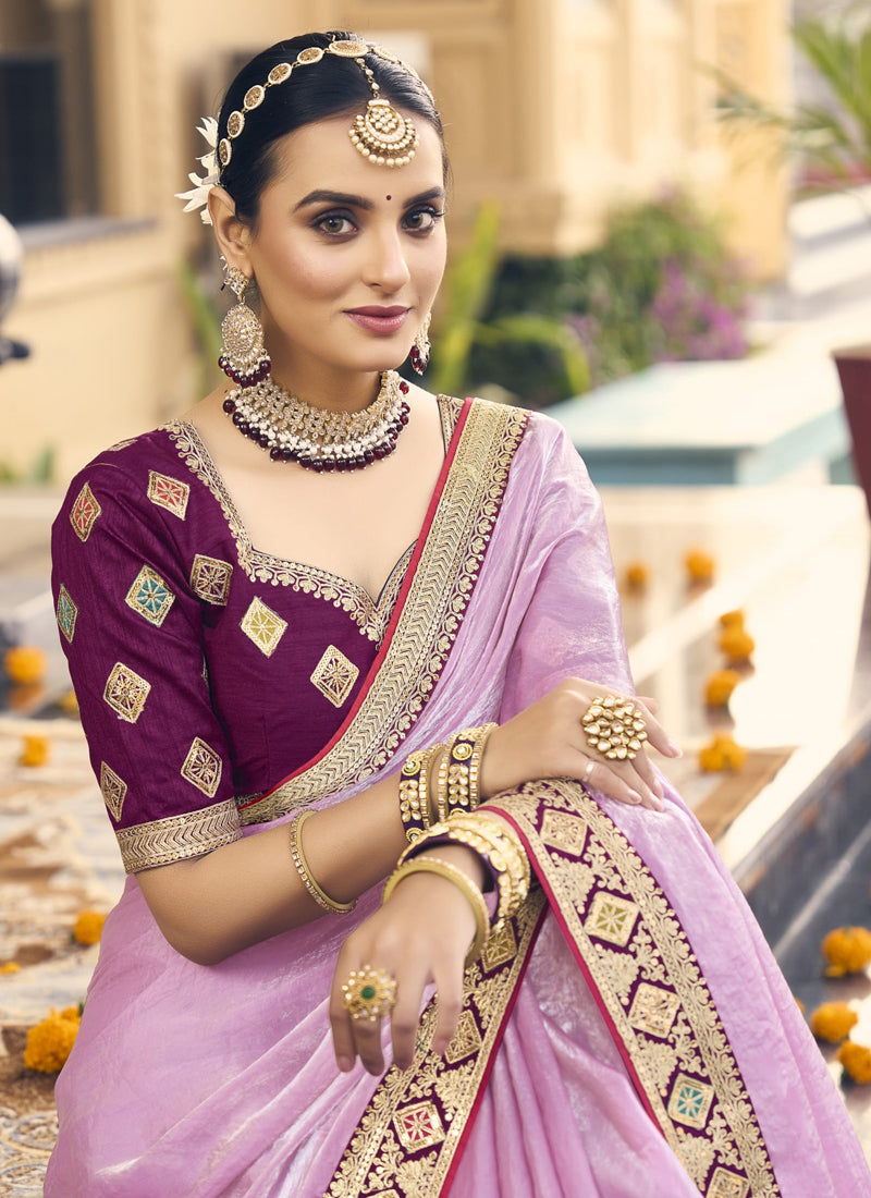 Light Pink Georgette Embroidered Saree for Wedding Occasions