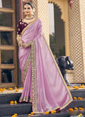 Light pink georgette embroidered saree for wedding fashion