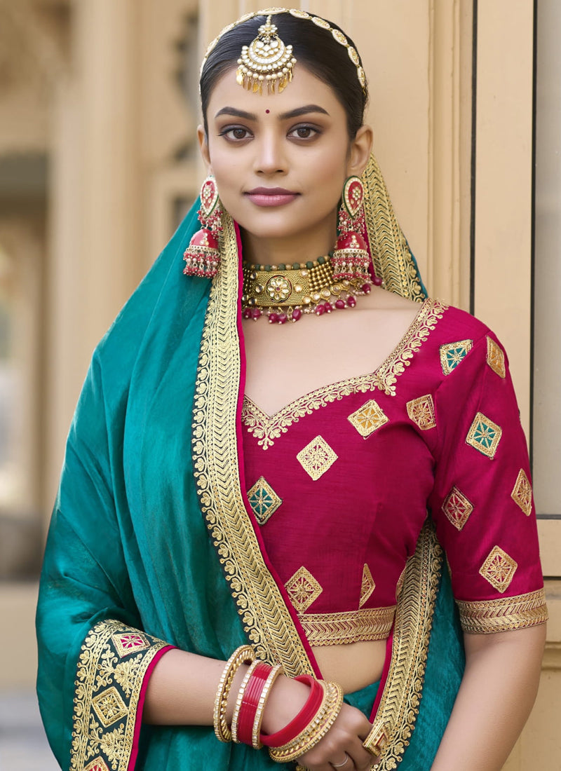 Aqua Green Georgette Embroidered Wedding Wear Saree