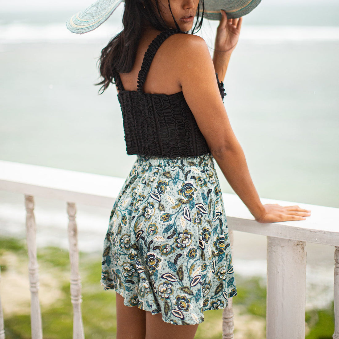 Sekar Floral Skort In Blue | High-Waisted Cotton Skirt Shorts