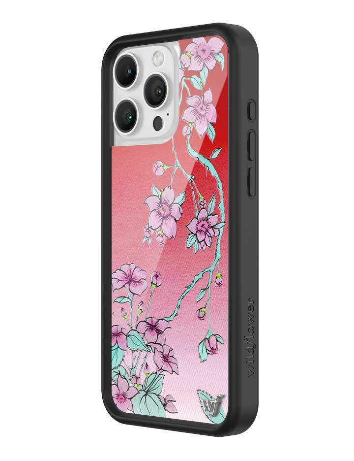 Serena Floral iPhone Case with Red Gradient and Pink Flowers - Image 2
