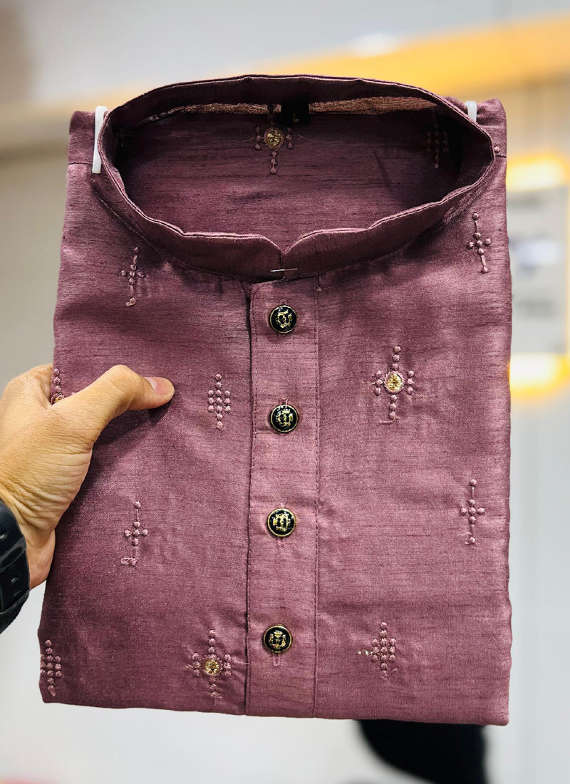 Onion Pink Silk Embroidered Kurta and Pajama Set