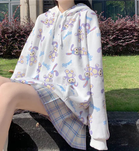 Women's Loose-Fit Cartoon Character Print Hooded Zip-Up Jacket - Image 2