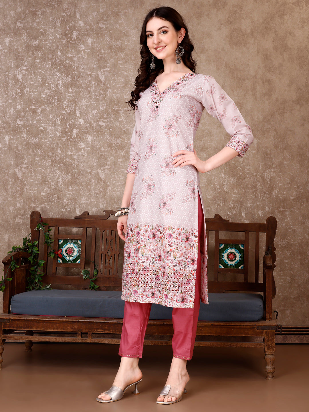 Hand Embroidered & Floral Printed Kurta With Pant & Dupatta Luxury, Multicolor - Hiral Fashion