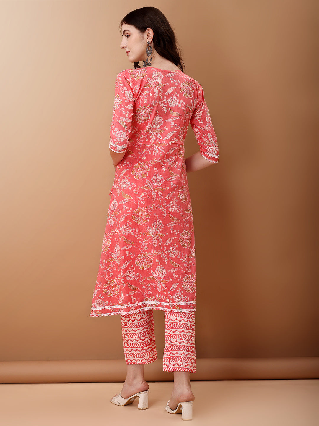Floral Printed Angrakha Style A-Line Kurta Set with Dupatta