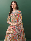 Cream cotton kurta set featuring sequined and mirror embroidery with matching pant and dupatta