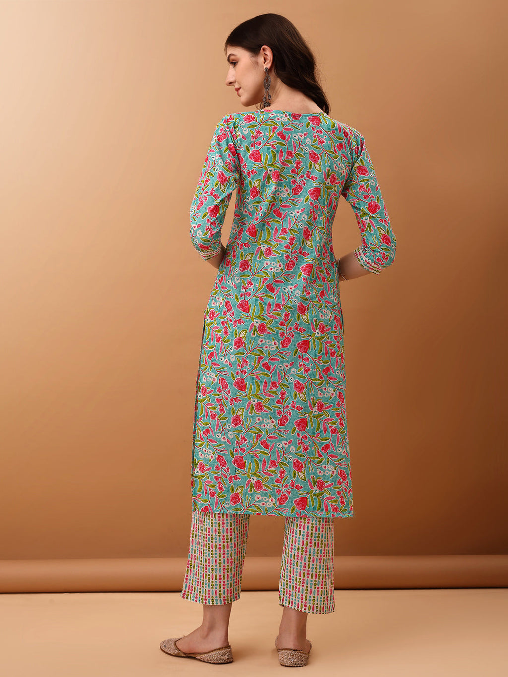 Embroidered & Floral Printed Kurta With Pant & Dupatta, Green - Hiral Fashion