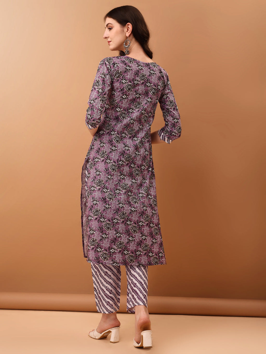 Mirror Embroidered & Floral Printed Kurta With Pant & Dupatta, Lavender - Hiral Fashion