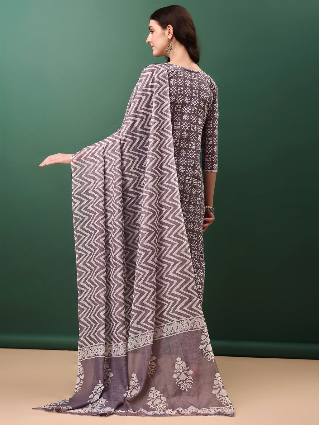 Lavender Ethnic Motifs Printed Kurta Set with Pant and Dupatta