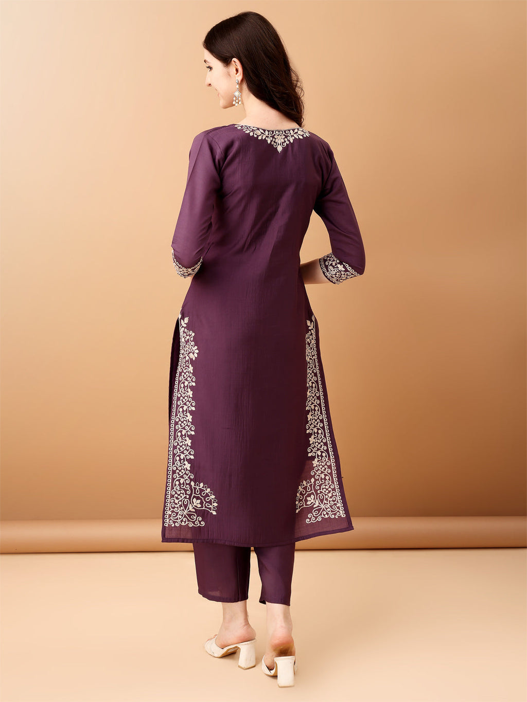 Embroidered Kurta With Pant & Embroidered Dupatta, Purple - Hiral Fashion