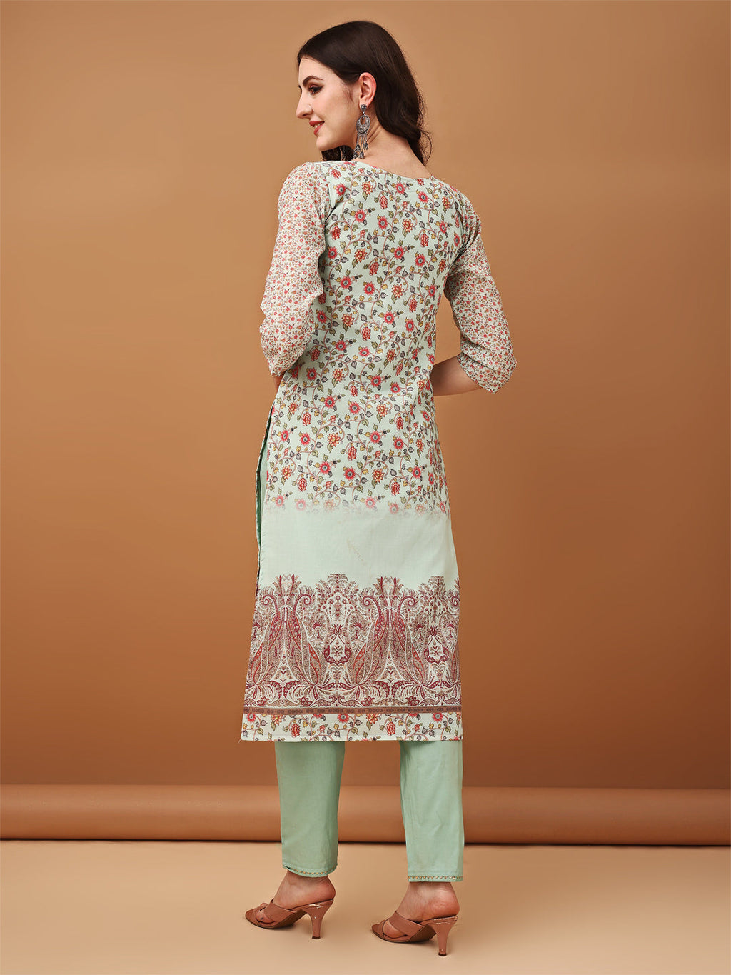 Green Hand Embroidered Schiffli Kurta Set with Printed Dupatta