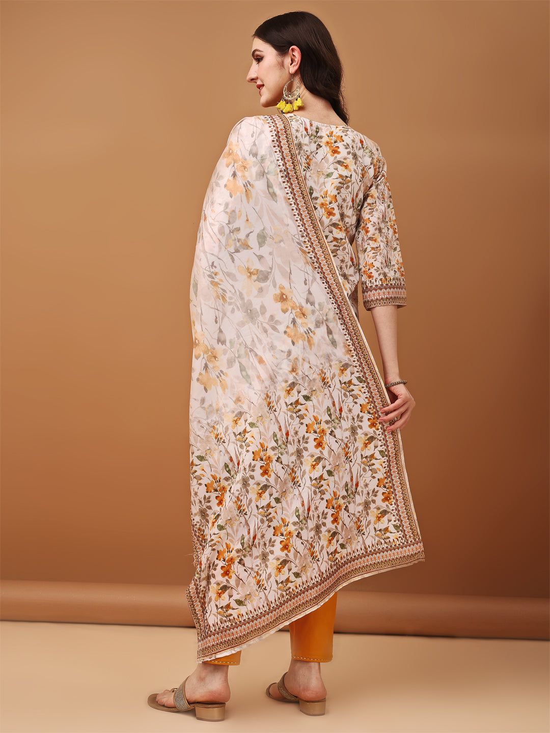 Yellow Hand Embroidered Schiffli Kurta Set with Printed Dupatta