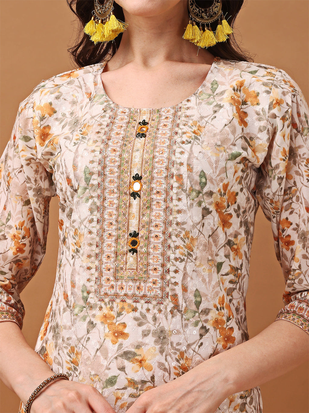 Yellow Hand Embroidered Schiffli Kurta Set with Printed Dupatta