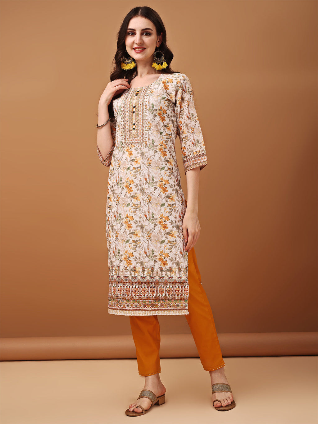 Yellow Hand Embroidered Schiffli Kurta Set with Printed Dupatta