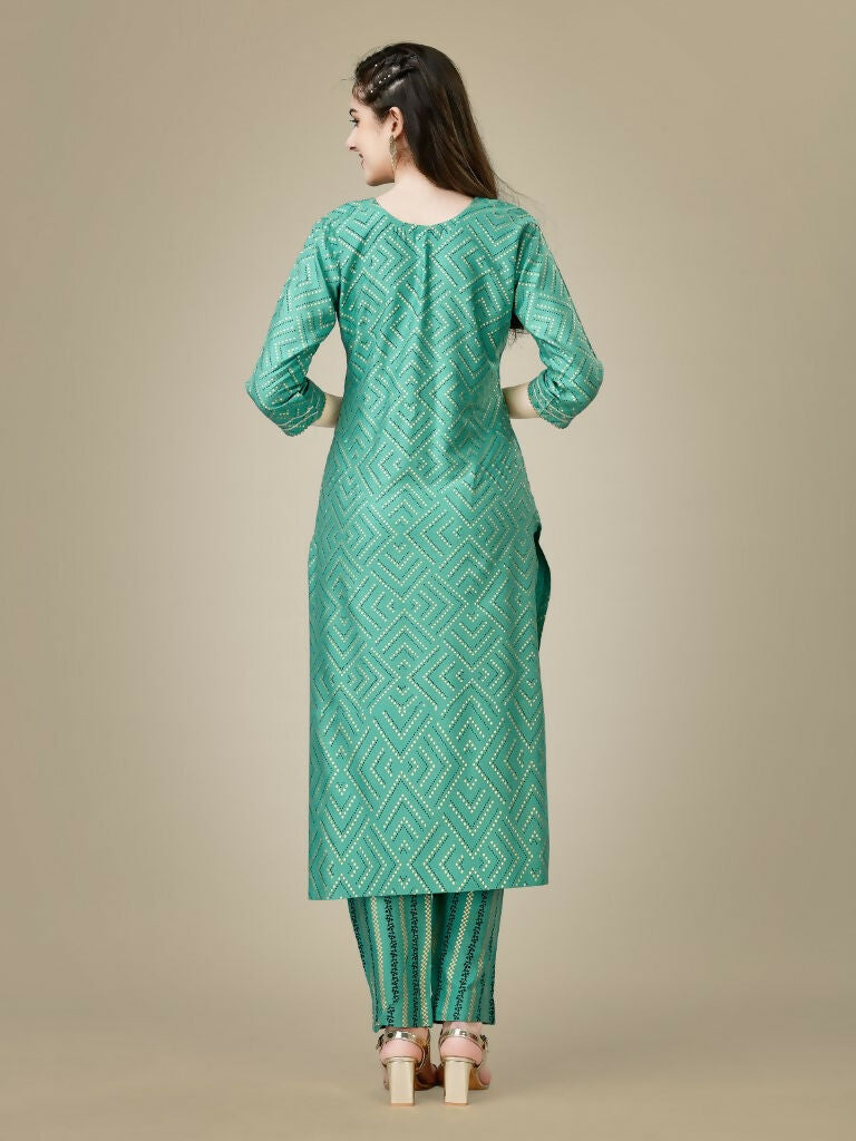 Women's Pista Green Rayon Straight Kurta and Pant Set