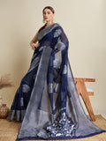 Royal Blue soft silk Banarsi saree with Jari weaving and matching unstitched blouse.