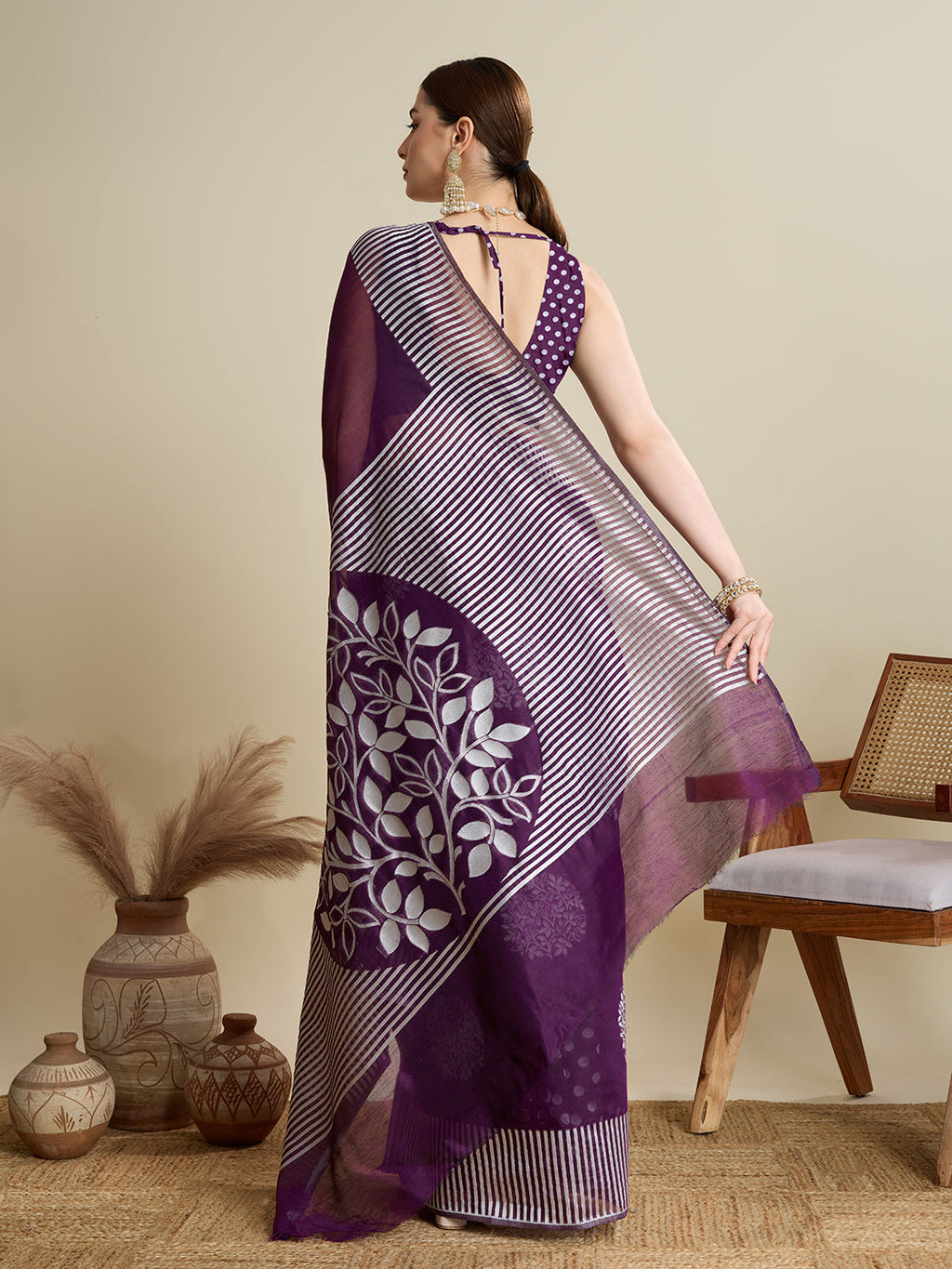 Deep Purple Soft Silk Saree with Bas Weaving and Unstitched Blouse