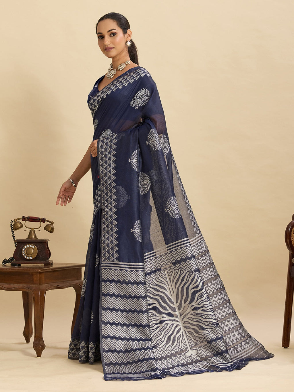 Teal Blue Soft Silk Saree with Jari Weaving and Unstitched Blouse