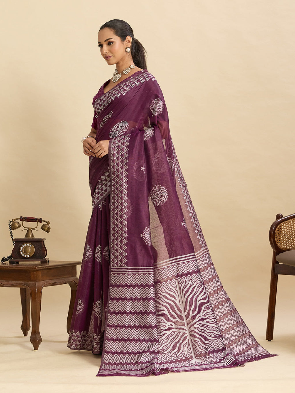 Dark Purple Soft Silk Banarsi Saree with Jari Weaving