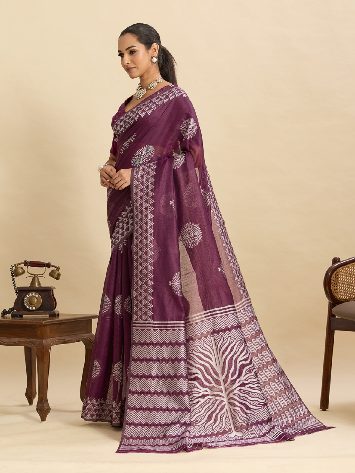 Dark Purple Soft Silk Banarsi Saree with Jari Weaving