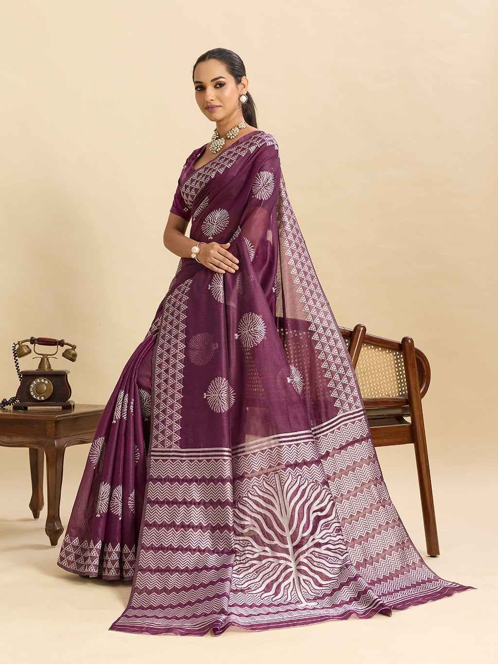 Dark Purple Soft Silk Banarsi Saree with Jari Weaving