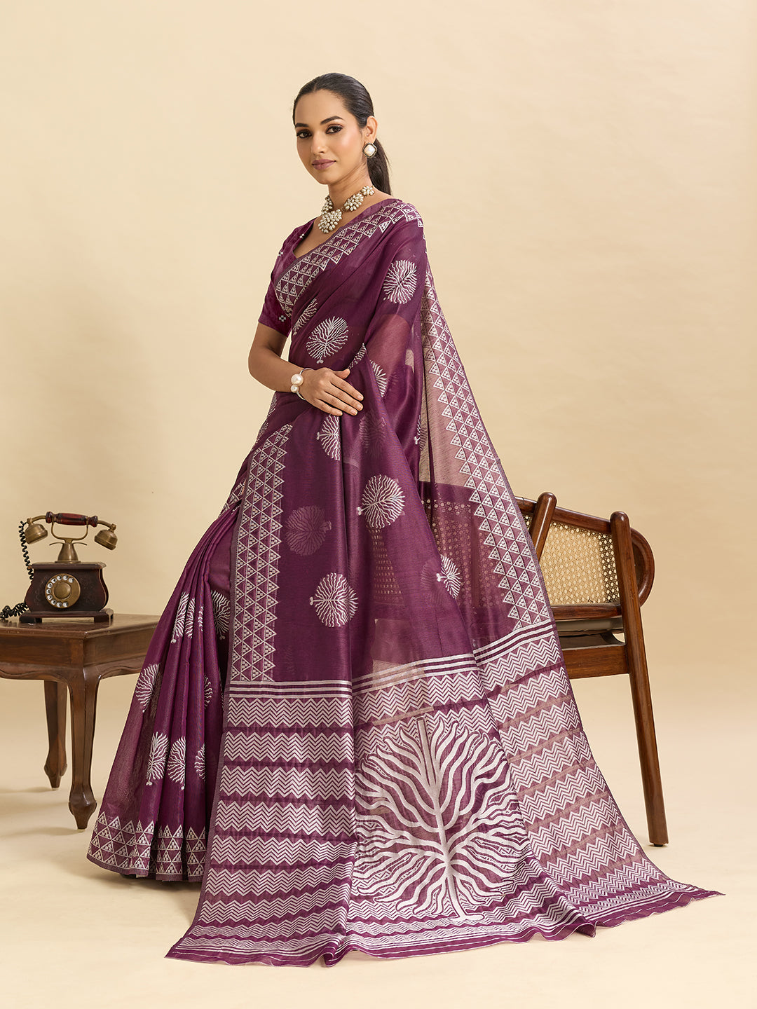 Dark Purple Soft Silk Banarsi Saree with Jari Weaving
