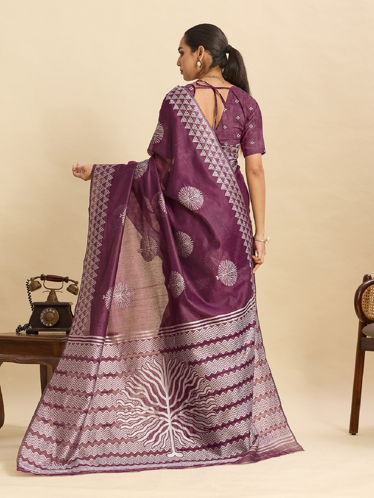 Dark Purple Soft Silk Banarsi Saree with Jari Weaving