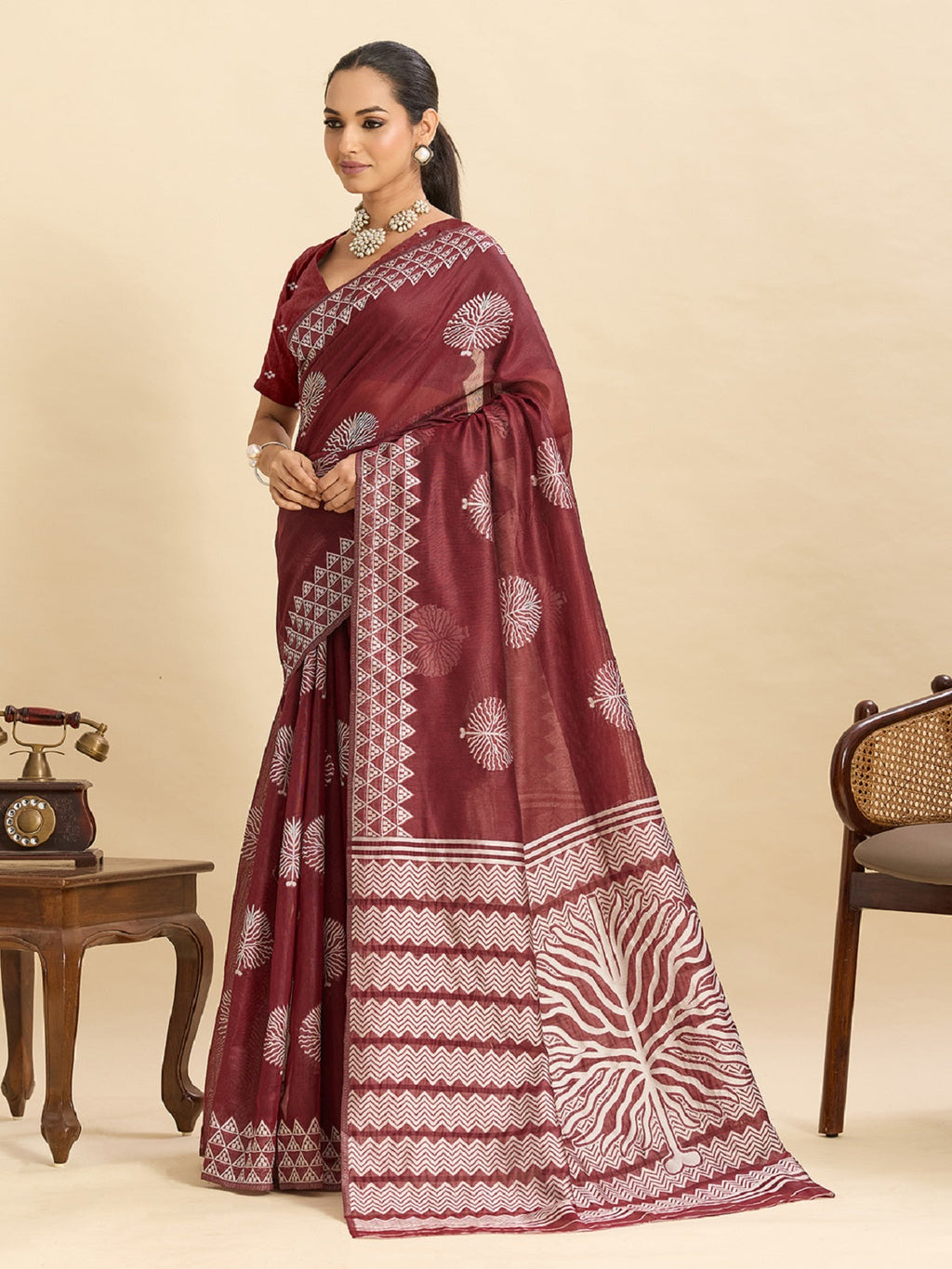 Maroon Soft Silk Banarsi Saree with Jari Weaving for Casual Wear