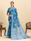 Sky blue soft silk saree with subtle jari weaving work for everyday elegance
