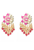 Gold-polished Kundan earrings with pink Meenakari detail